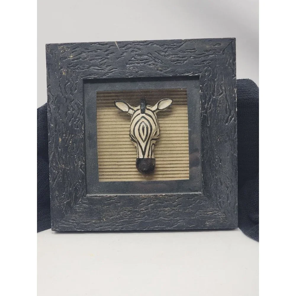 Four African Tribal Jungle Zebra Lion Cheetah Giraffe 3D Box Wall Decor Pictures